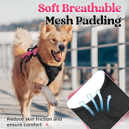 rabbitgoo Escape Proof Dog Harness, Soft Padded Full Body Pet Harness, Reflective Adjustable No Pull Vest with Lift Handle and Leash Clip for Large Dogs Walking Hiking Training, XL, Pink