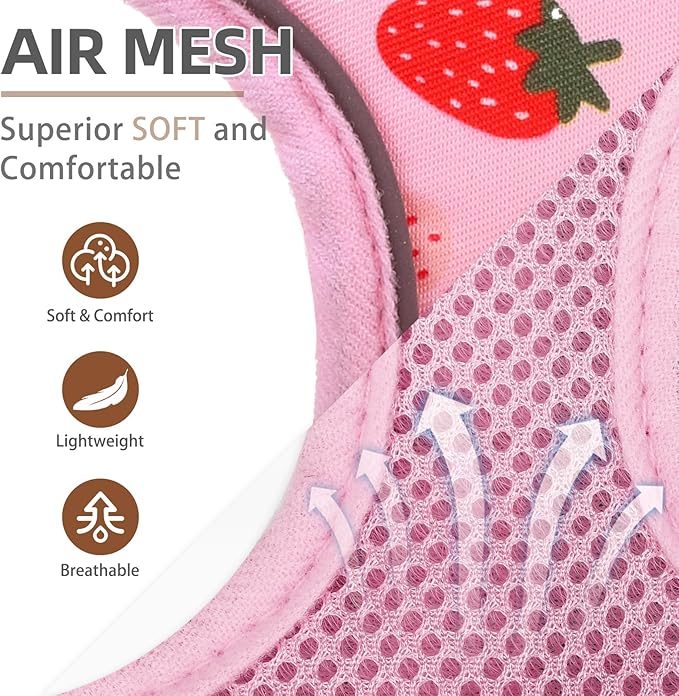 PUPTECK Soft Mesh Dog Harness and Leash Set Pet Puppy Cat Comfort Padded Vest No Pull Harnesses, Strawberry Pink, S