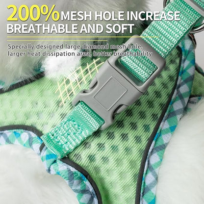 Summer Dog Harness and Leash Set, Soft Dog Vest Harness with Super Breathable Diamond Mesh, Reflective No-Pull Pet Harness for Outdoor Walking, Training for Small Dogs, Cats Sage XXS