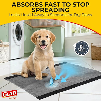 Glad for Pets Extra Large Charcoal Dog Training Pads, Absorbent Leak Proof Pee Pads for Dogs and Puppies, Odor Control Potty Pads with Activated Carbon, 28 x 30 Inches, 30 Count - 6 Pack