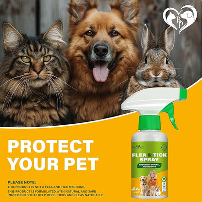 Natural Flea and Tick Home Spray for Dogs, Cats & Ferret - Mosquito, Bug Repellent & Carpet Flea Killer - Pet Pest Control & House Flea Treatment Indoor - Organic Prevention for Safe