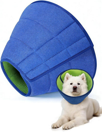 Dog Cone Collar Alternative,Comfortable Cones for Medium Large Dogs to Stop Licking After Surgery,Adjustable Comfy Cones, Comfortable Fabric Elizabethan Collars (Green Blue, XL)