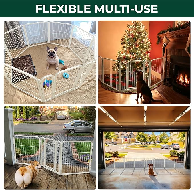 FXW Dog Gate Extra Wide Designed for Indoor Use, Adjustable Width Up to 183-inch Wide (24" H 8 Wire Panels for Puppies and Small Dogs), White