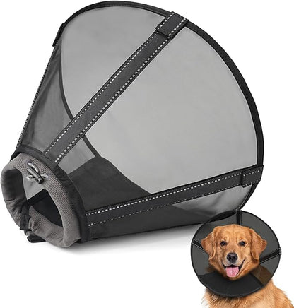 Breathable Mesh Dog Cone Collar for Surgery, Soft Elizabethan Recovery Alternative to Stop Licking,Pet Neck Collar for Large Medium Small Breeds(Navy Black,3)