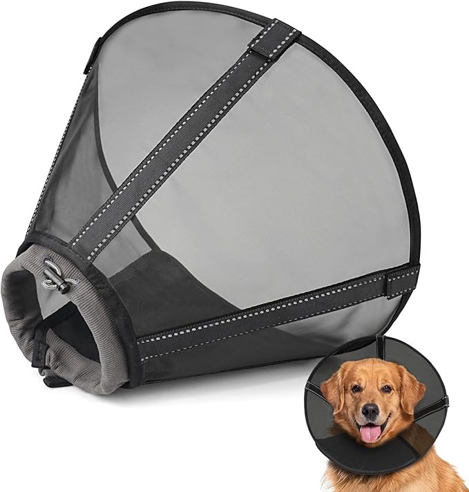 Breathable Mesh Dog Cone Collar for Surgery, Soft Elizabethan Recovery Alternative to Stop Licking,Pet Neck Collar for Large Medium Small Breeds(Navy Black,4)