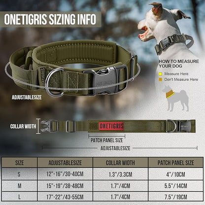 OneTigris Tough Dog Collars, Tactical Dog Collar with Handle, Milltary Adjustable Dog Collar with Heavy Duty Metal Buckle for Training (Large(Pack of 1), Green)