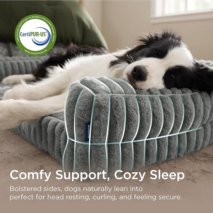 Bedsure ComfyFleece™ Orthopedic Dog Beds Large Sized Dog, Waterproof Memory Foam Pet Couch Sofa with Sides, Non-Slip Bottom and Egg-Crate Foam Large Pet Bed with Washable Corduroy Cover, Grey