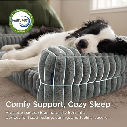 Bedsure ComfyFleece™ Orthopedic Dog Beds for Extra Large Pro Dogs, Waterproof Memory Foam XL Pet Bed with Sides, Non-Slip and Egg-Crate Foam Big Dog Couch Sofa with Washable Corduroy Cover, Grey