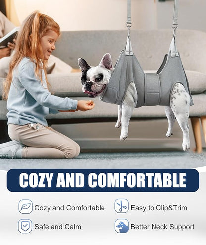 Kkiimatt Dog Grooming Hammock Harness, M-Large Dog Hammock for Nail Trim, Gray Dog Restraint for Nail Clipping,Dog Grooming Sling Thick Neck Support