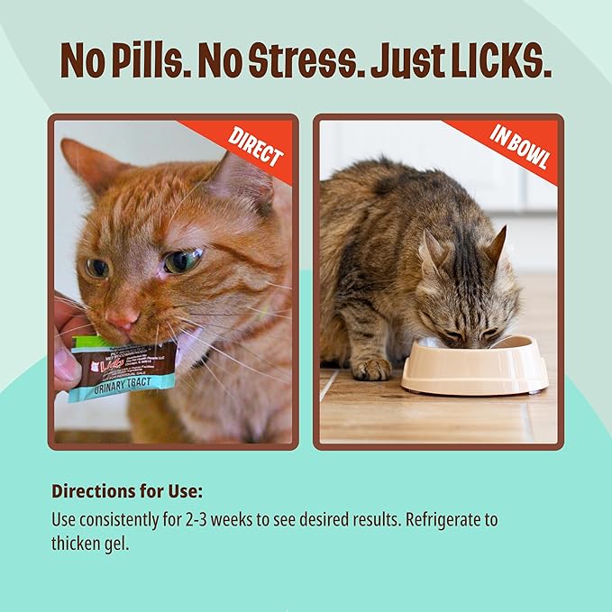Licks Pill-Free Cat Urinary Tract Care - Cat UTI Care and Prevention Gel Packets - Urinary Tract Infection Supplement for Cats - Omega 3 Fish Oil and L-Lysine Supplement - Gel Packets - 10 Use