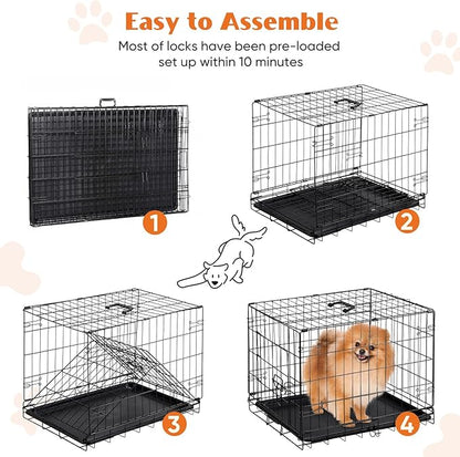 Sweetcrispy 24 Inch Single Door Dog Crate, Metal Pet Kennel with Secure Lock, Foldable Design, Removable Tray for Easy Cleaning, Portable Puppy Cage for Small Dogs, Ideal for Training & Travel