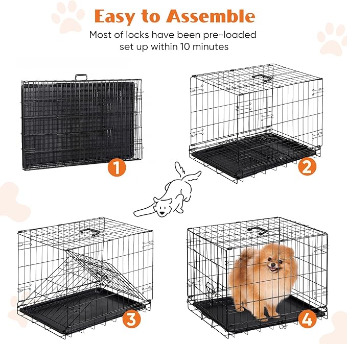 Sweetcrispy 24.4 Inch Single-Door Dog Crate, Durable Metal Pet Kennel with Secure Lock, Foldable Design, Removable Tray for Easy Cleaning, Small Dogs Training & Travel Portable Puppy Cage