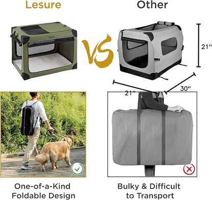 Lesure Shown on TODAY Show Soft Collapsible Dog Crate - 30 Inch Portable Travel Crate for Medium Dogs Indoor & Outdoor, 4-Door Foldable Pet Kennel with Mesh Windows, Grey