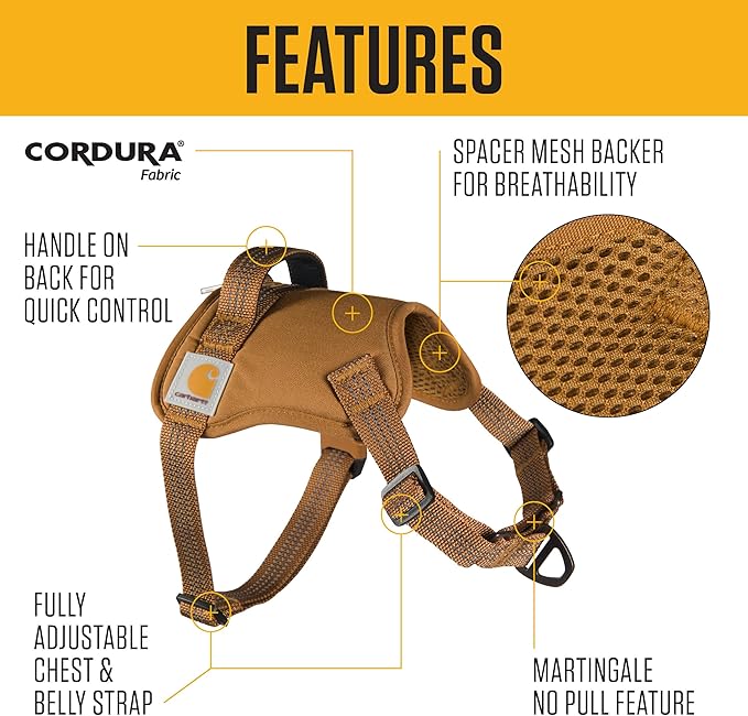 Carhartt Nylon Duck No Pull Dog Harness, Fully Adjustable Dog Harness with Quick Control Handle and Reflective Accents, Deep Wine, X-Large