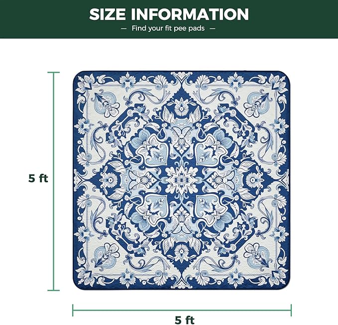 FXW Washable Pee Pads for Dogs, Leak-Proof & Non-Slip, Specifically Designed for Rollick/Homeplus 24inch 8 Panels Dog Playpen, 63" Square, Mandala Blue, 1 Pack