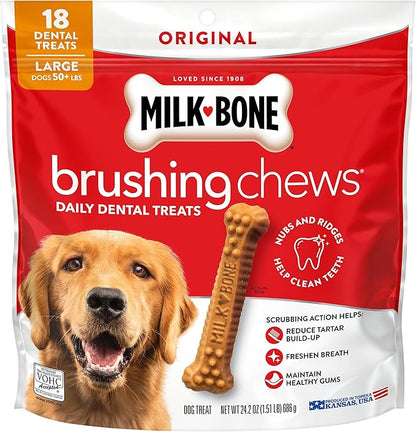 Milk-Bone Brushing Chews Original Chicken Flavor Daily Dental Dog Treats, Large, 24.2 Oz. Bag