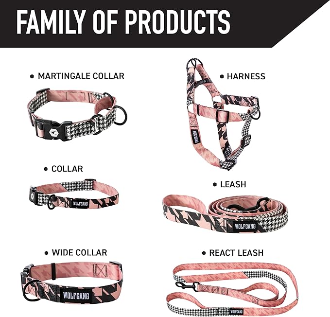 Wolfgang Heavy Duty Martingale Dog Collar with Quick Release Nylon Buckle for Walking & Training, HoundsPink Print, Medium
