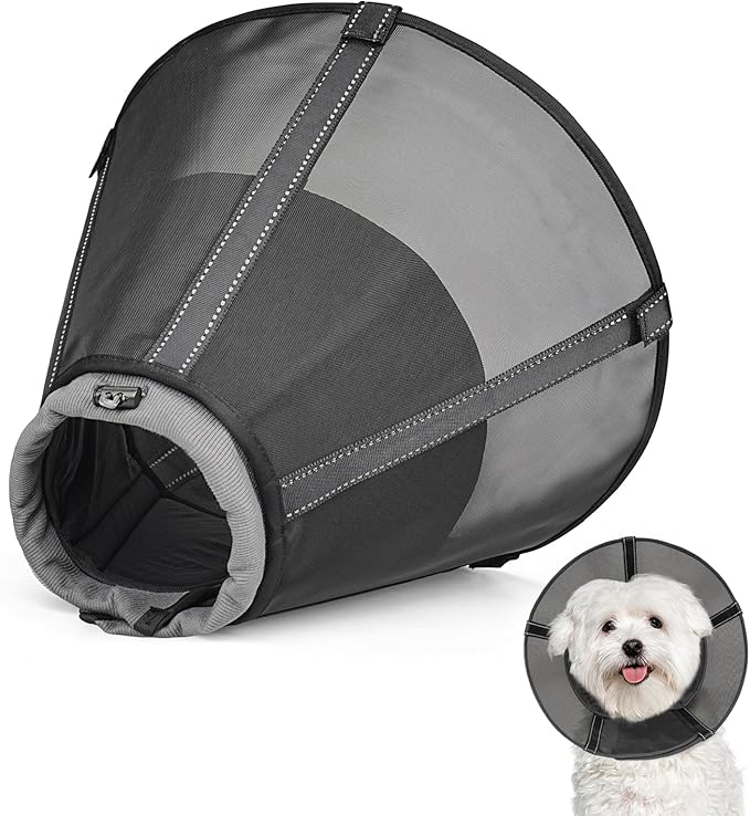 Dog Cone Collar to Stop Licking: Soft Mesh Recovery Collar After Surgery with Detachable Pad, Elizabeth Cone Alternative for Large Medium, Small Dogs, Normal Eating and Drinking (XS, Black Mesh)