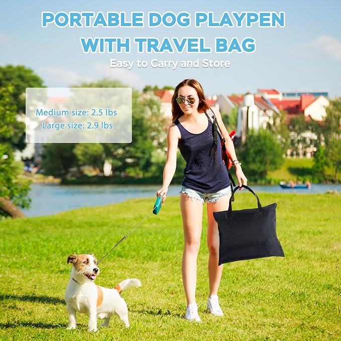 Portable Pet Playpen with Waterproof pad, Collapsible Crates Kennel Playpen for Dog cat and Rabbit &Travel playpen Outdoor or Indoor (Medium（31.5" L x 23.6" W x 21.7" H）, Clear Blue)