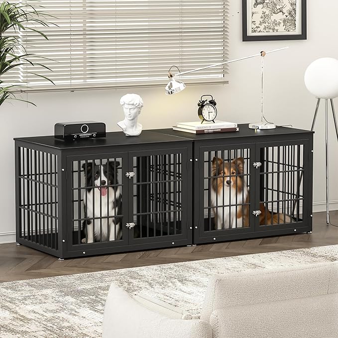 rehomerance 42 Inch Heavy Duty Dog Crate Furniture for Large and Medium Dogs, Decorative Pet House End Table, Wooden Cage Kennel Furniture Indoor, Black