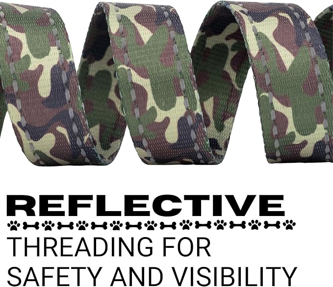EcoBark Dog Leash - Soft & Reflective Comfort Leashes with Padded Handle - Strong Durable Heavy Duty - Training and Pulling for Small, Medium or Large Dogs (Camo)