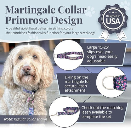 Lucky Love Dog Martingale Dog Collar - Adjustable, No-Slip, Durable, & Soft Webbing Collar for Male and Female Dogs Ideal for Training & Walking - Primrose, Medium
