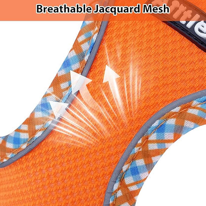 AIITLE Small Dog Harness - Breathable Double-Layer Jacquard No-Choke Vest, Durable Anti-Tear Fabric with Reflective Trim - Perfect for Running, Parties, Daily Walks (Orange, XS)