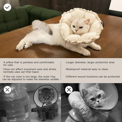 H HIDREAM Soft Cat Cone Collar， Cute Adjustable Cat Recovery Collar，Elizabethan e Collar that can Protect Head and Foot Wounds，Egg White Flower All-Season Style
