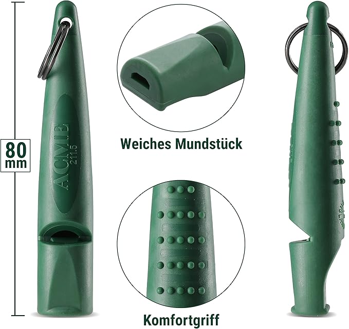 ACME Alpha 211.5 Professional Dog Training Whistle with Enhanced Ergonomic Grip. BPA-Free Plastic. 110 dBA. Long Range. Standardized Frequency. Weatherproof. Made in the UK (Forest Green)