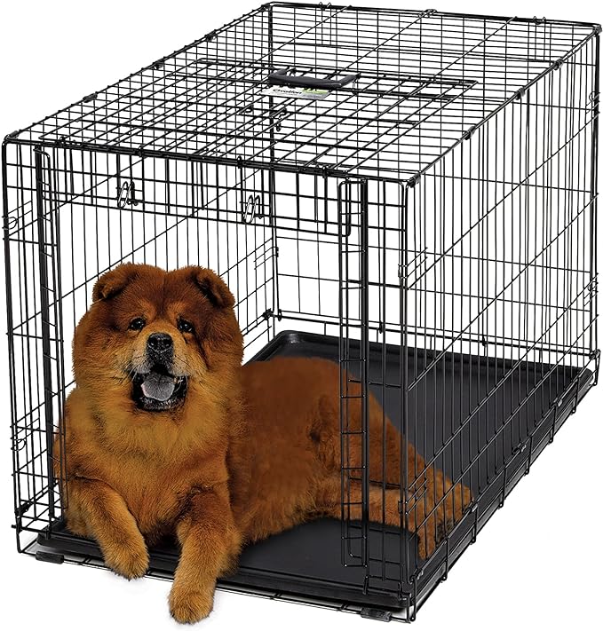 MidWest Homes for Pets Intermediate Ovation Single Door Folding Dog Crate, 36-Inches, Space-Saving Patented Up & Away Door, Leak-Proof Pan, Divider Panel, Black