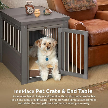 New Age Pet ECOFLEX InnPlace Dog Crate & End Table, Indoor Furniture Style Pet Kennel for Small, Medium, Large & XL Dogs, Durable Composite, Grey, Medium