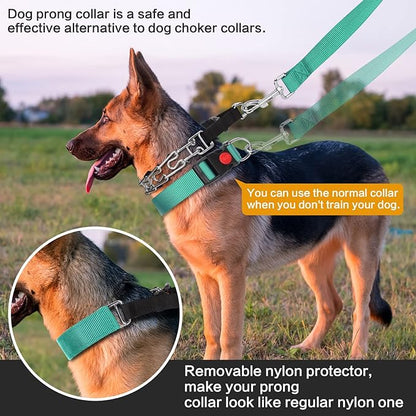 Prong Training Collar with Comfort Tips and Quick Release Snap Buckle - Dog Choke Pinch Collar with Nylon Cover - Classic Collar and Leash for Small to Large Dogs