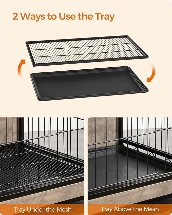 Feandrea 27.2" Dog Crate Furniture, Indoor Dog Cage Side End Table, M Pet Wood Kennel for Medium and Small Dogs up to 30 lb with Multi-Purpose Removable Tray, Double-Door Pet House, Greige
