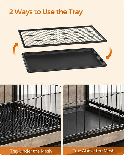 Feandrea 27.2" Dog Crate Furniture, Indoor Dog Cage Side End Table, M Pet Wood Kennel for Medium and Small Dogs up to 30 lb with Multi-Purpose Removable Tray, Double-Door Pet House, Greige