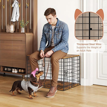 24 Inch Small Dog Crate Furniture - All-Season Indoor Dog Kennel with Wooden Top & Thickened Metal Wire, Cage for Small Dogs & Puppies Under 20 lbs. Fits Living Room, Bedroom, Hallway.