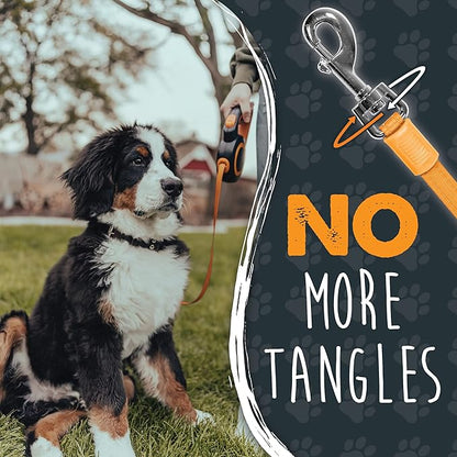 Mighty Paw Retractable Dog Leash 2.0 - Auto-Locking Button for The Control When You Need - Stainless Steel Coil for Smooth Retraction - Super Reflective Ring for Nighttime Visibility - No More Tangle