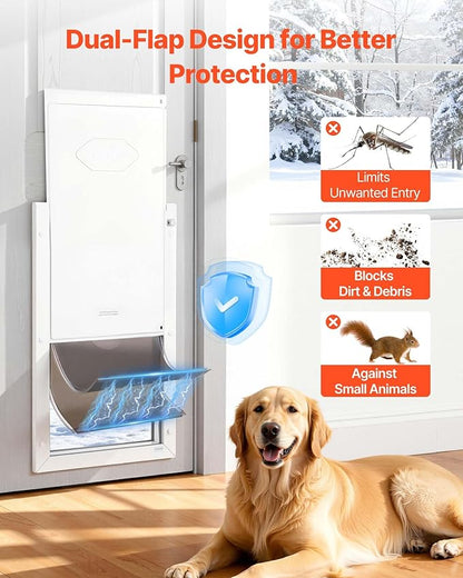 VEVOR Pet Door, X-Large, with Double Magnetic Flaps and Metal Frame, Strong and Weatherproof Dog Door for Interior and Exterior Doors, Easy to Install, Easy in-and-Out Access for Doggies, White
