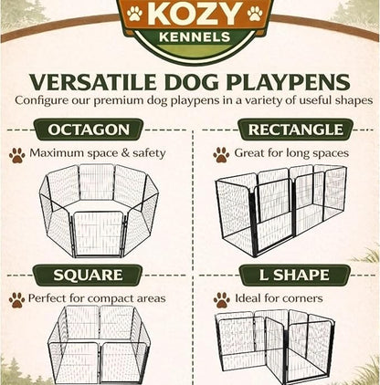 Dog Playpen w/Carrying Case for Indoor or Outdoor Use – 40 Inch, 16 Black Panels - Portable Metal Exercise Pen for Medium & Large Dogs - Pet Fence Kennel Crate for House, RV, or Travel