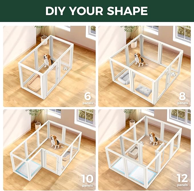 FXW AuraSpace Acrylic Indoor Dog Playpen for Medium Dogs, 35 Inch, 12 Panels, White
