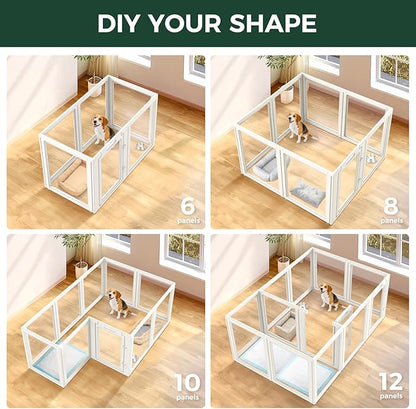 FXW AuraSpace Acrylic Indoor Dog Playpen for Medium Dogs, 35 Inch, 12 Panels, White