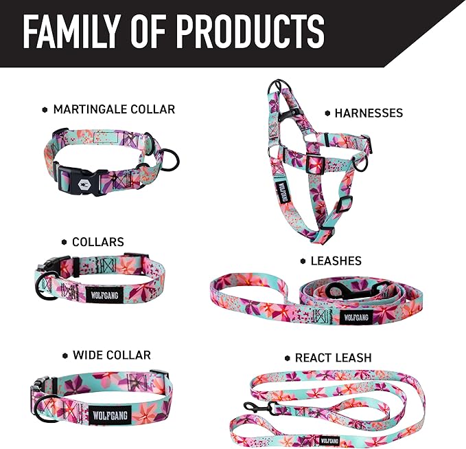 Wolfgang Heavy Duty Martingale Dog Collar with Quick Release Nylon Buckle for Walking & Training, DigiFloral Print, Small
