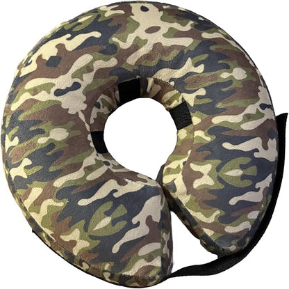 Comfy-K9 Camo Cone - Inflatable Dog Cone with Soft Camouflage Design, Adjustable Blow Up Donut, Machine Washable, Small Size Collar for Comfortable & Stylish Pet Recovery