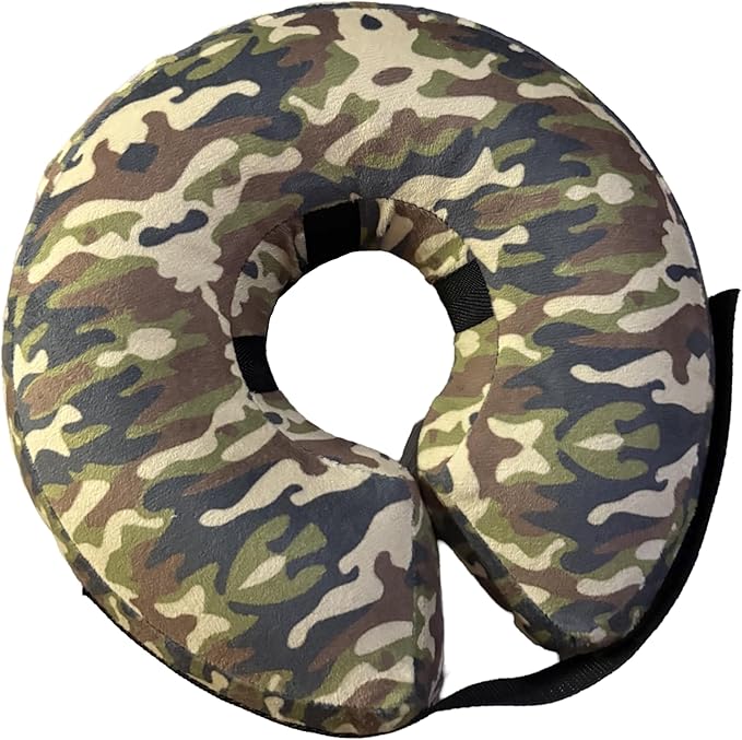 Comfy-K9 Camo Cone - Inflatable Dog Cone with Soft Camouflage Design, Adjustable Blow Up Donut, Machine Washable, Medium Size Collar for Comfortable & Stylish Pet Recovery