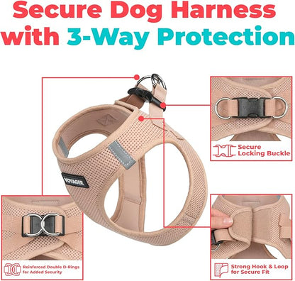 Best Pet Supplies Voyager Step-in Air Harness - All Weather Mesh, Reflective, No Pull Harness for Dogs, Cats - Secure with Hook & Loop Fastener, Buckle, Double D-Rings - Khaki, S