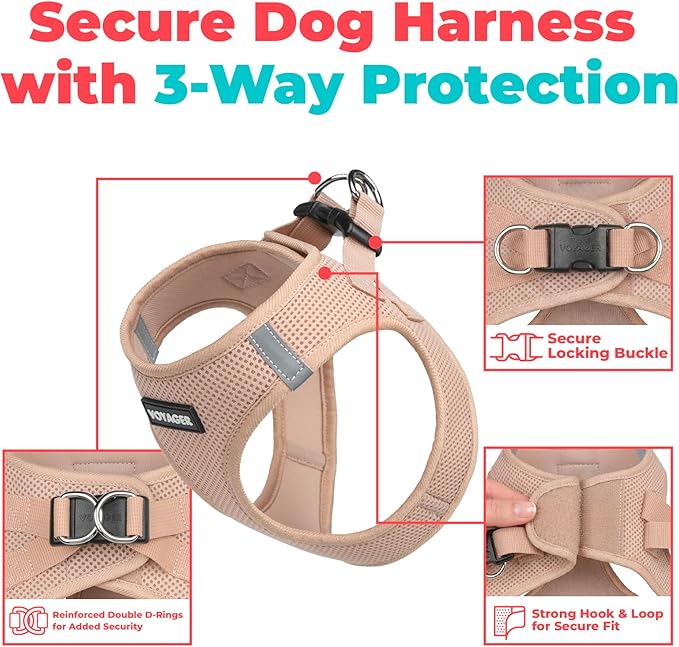 Best Pet Supplies Voyager Step-in Air Harness - All Weather Mesh, Reflective, No Pull Harness for Dogs, Cats - Secure with Hook & Loop Fastener, Buckle, Double D-Rings - Khaki, XS