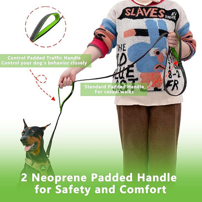 Dog Leash 6ft Long, Double Handle Dog Leash for Safety Control Training, Heavy Duty Dog Leads with Traffic Padded Handles, Reflective Leashes for Small Medium Large Dogs(6ft, Black Green)