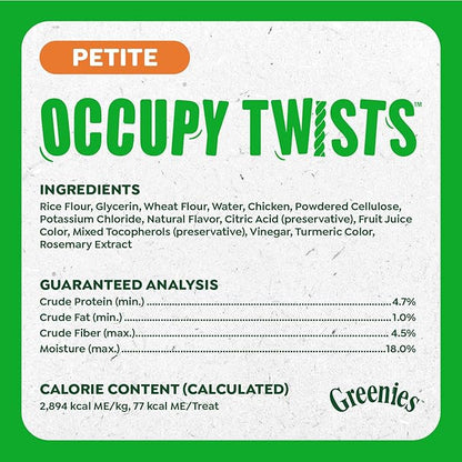 Greenies Occupy Twists Natural Dog Treats Petite Size Dog Chews Long Lasting Chicken Flavor, 17.5 oz. Pack, 20 Count