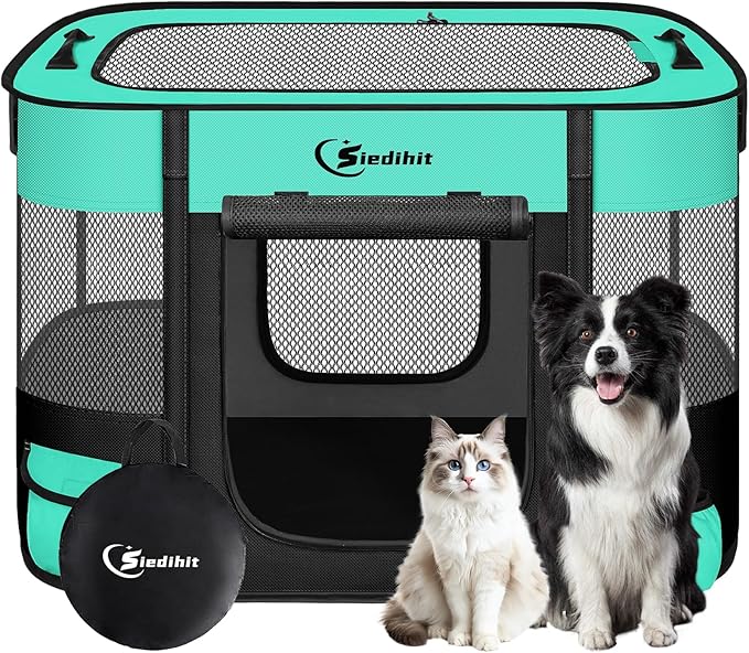 Dog Playpen,Cat Pet Puppy Pen,Portable Playpens for Dogs Indoor Outdoor Travel Camping Use,Foldable Dog Kennel Tent Crate for Rabbit Small Animals with Carrying Case (Green, Medium)