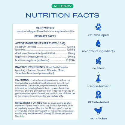 Native Pet Dog Allergy Chews - Dog Allergy Relief for Large Breeds - Supports Seasonal Itch Relief, Healthy Immune Function & Reduces Sneezing - Colostrum, Spirulina, & Probiotics - 30 Days Supply