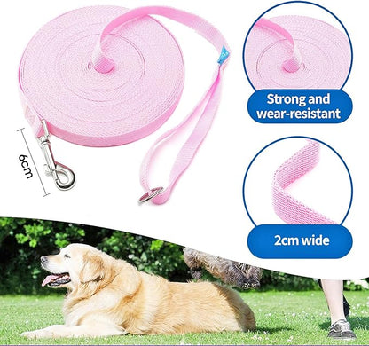 BAAPET 15/20/30/50/100 ft Long Dog Training Leash with Clickers for Small, Medium and Large Dogs or Cats (15 Feet, Pink)